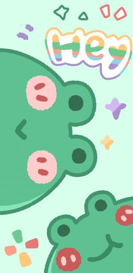 [2436x1125]可爱 卡通 青蛙 绿 hey 苹果手机动漫壁纸图片