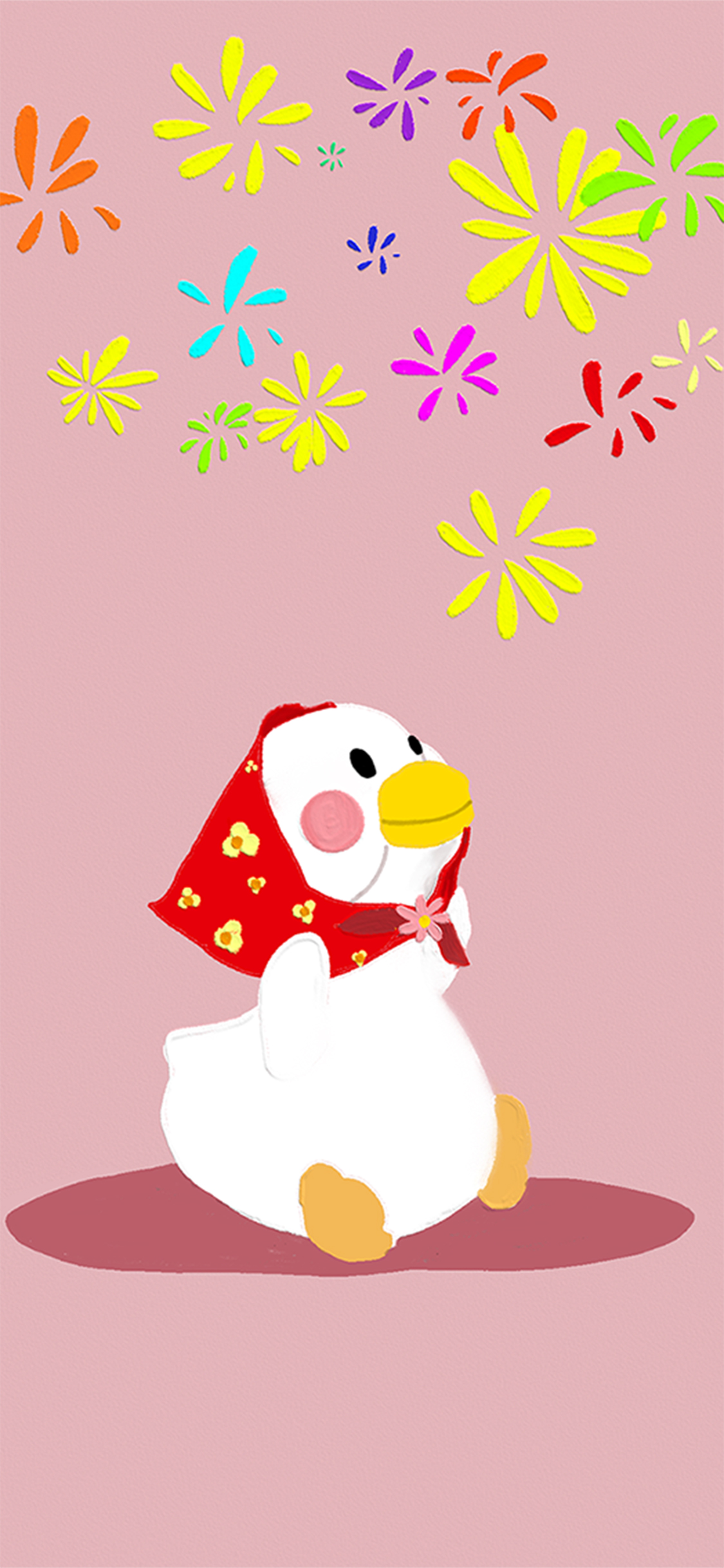 [2436×1125]可爱 可达鸭 烟花 鸭 副本 苹果手机动漫壁纸图片