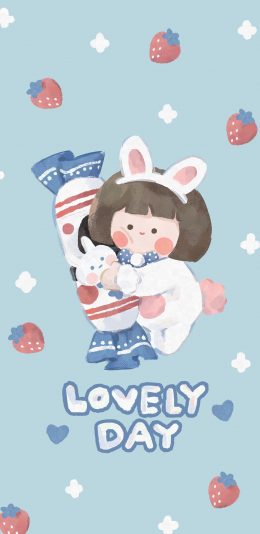 [2436x1125]可爱 大白兔 女孩 lovelyday 苹果手机动漫壁纸图片