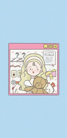 [2436x1125]可爱 女孩 小熊 简约 苹果手机动漫壁纸图片