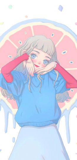 [2436x1125]可爱 女孩 插画 大眼 苹果手机动漫壁纸图片