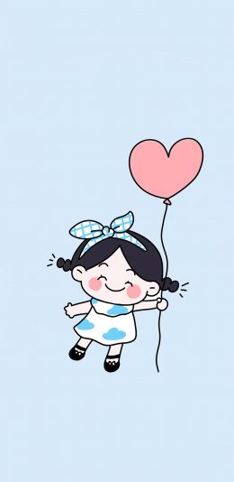 [2436x1125]可爱 女孩 插画 爱心 苹果手机动漫壁纸图片