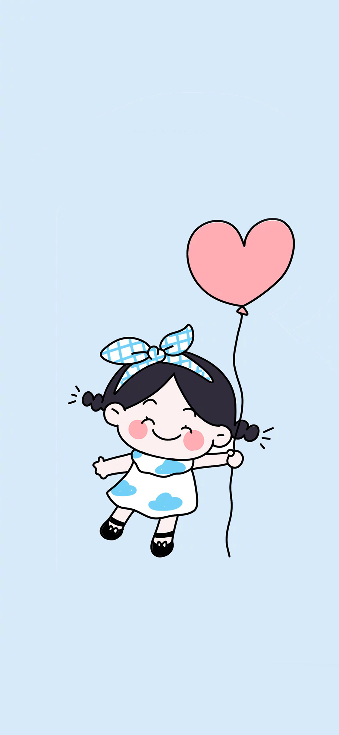 [2436×1125]可爱 女孩 插画 爱心 苹果手机动漫壁纸图片