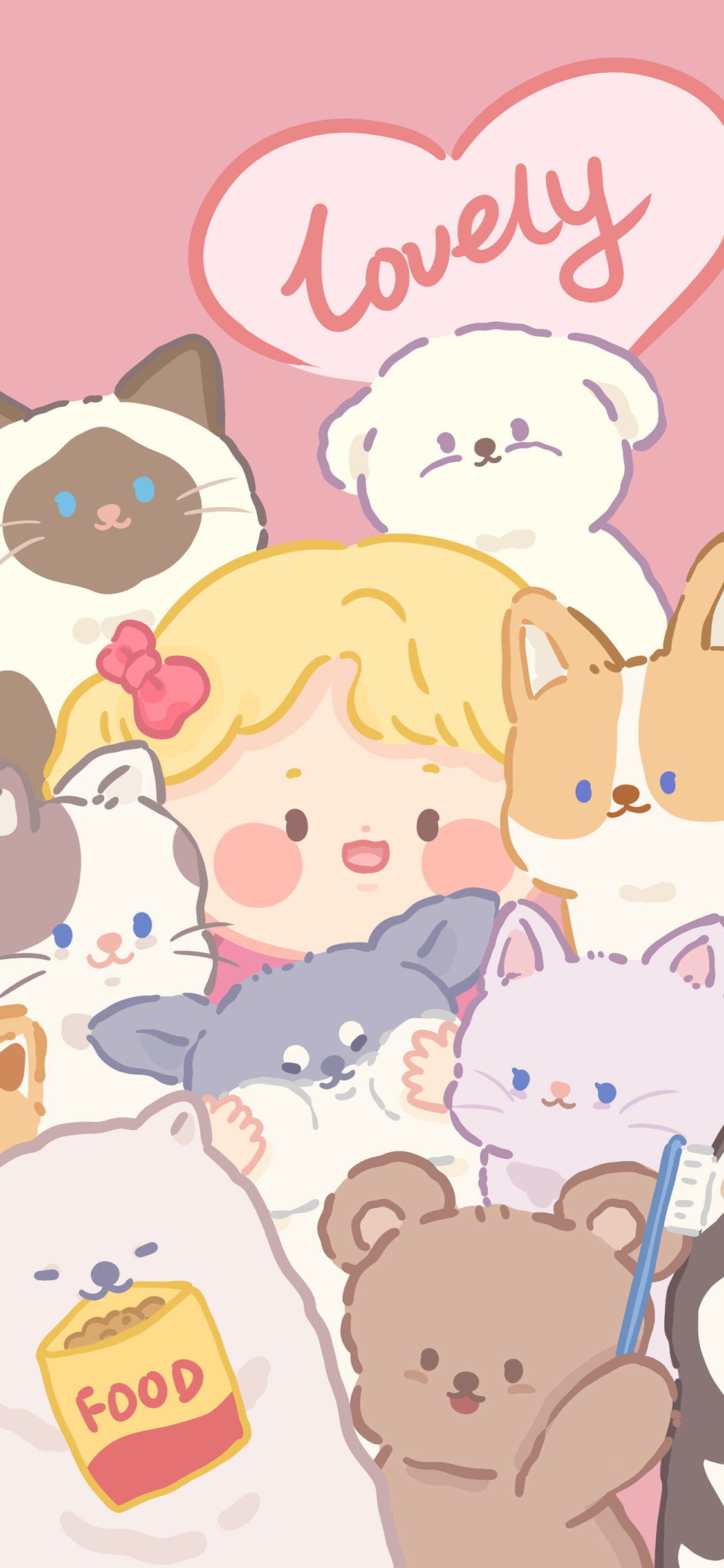 [2436×1125]可爱 小女孩 动物 猫 狗 宠物 lovely 苹果手机动漫壁纸图片