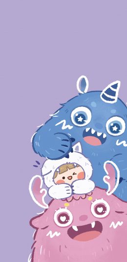 [2436x1125]可爱 小怪兽 女孩 大眼 苹果手机动漫壁纸图片