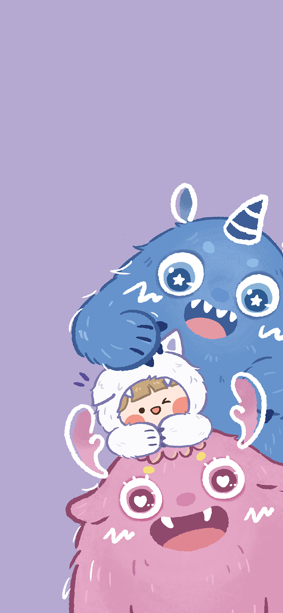 [2436×1125]可爱 小怪兽 女孩 大眼 苹果手机动漫壁纸图片