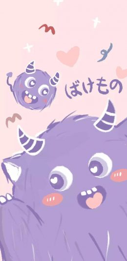 [2436x1125]可爱 小怪兽 爱心 卡通 苹果手机动漫壁纸图片