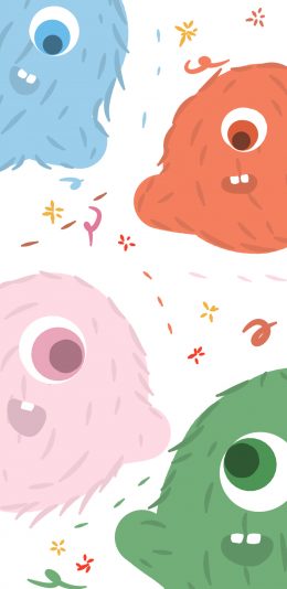 [2436x1125]可爱 小怪兽 色彩 绘画 苹果手机动漫壁纸图片