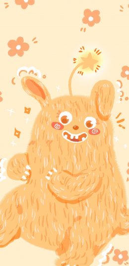 [2436x1125]可爱 小怪兽 黄 花花 苹果手机动漫壁纸图片