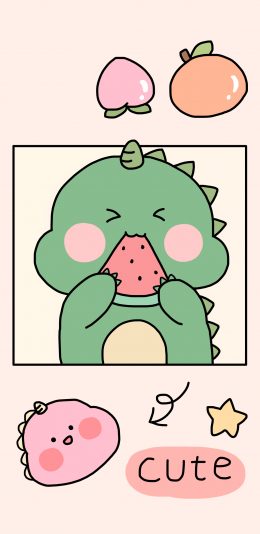 [2436x1125]可爱 小恐龙 cute 西瓜 苹果手机动漫壁纸图片