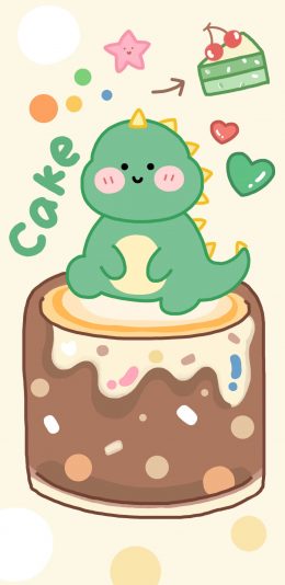 [2436x1125]可爱 小恐龙 蛋糕 卡通 苹果手机动漫壁纸图片