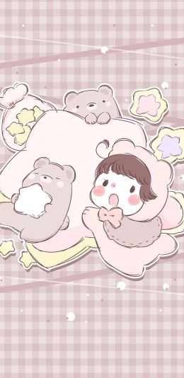 [2436x1125]可爱 小熊 卡通 插画 苹果手机动漫壁纸图片