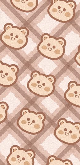 [2436x1125]可爱 小熊 平铺 菱格 苹果手机动漫壁纸图片