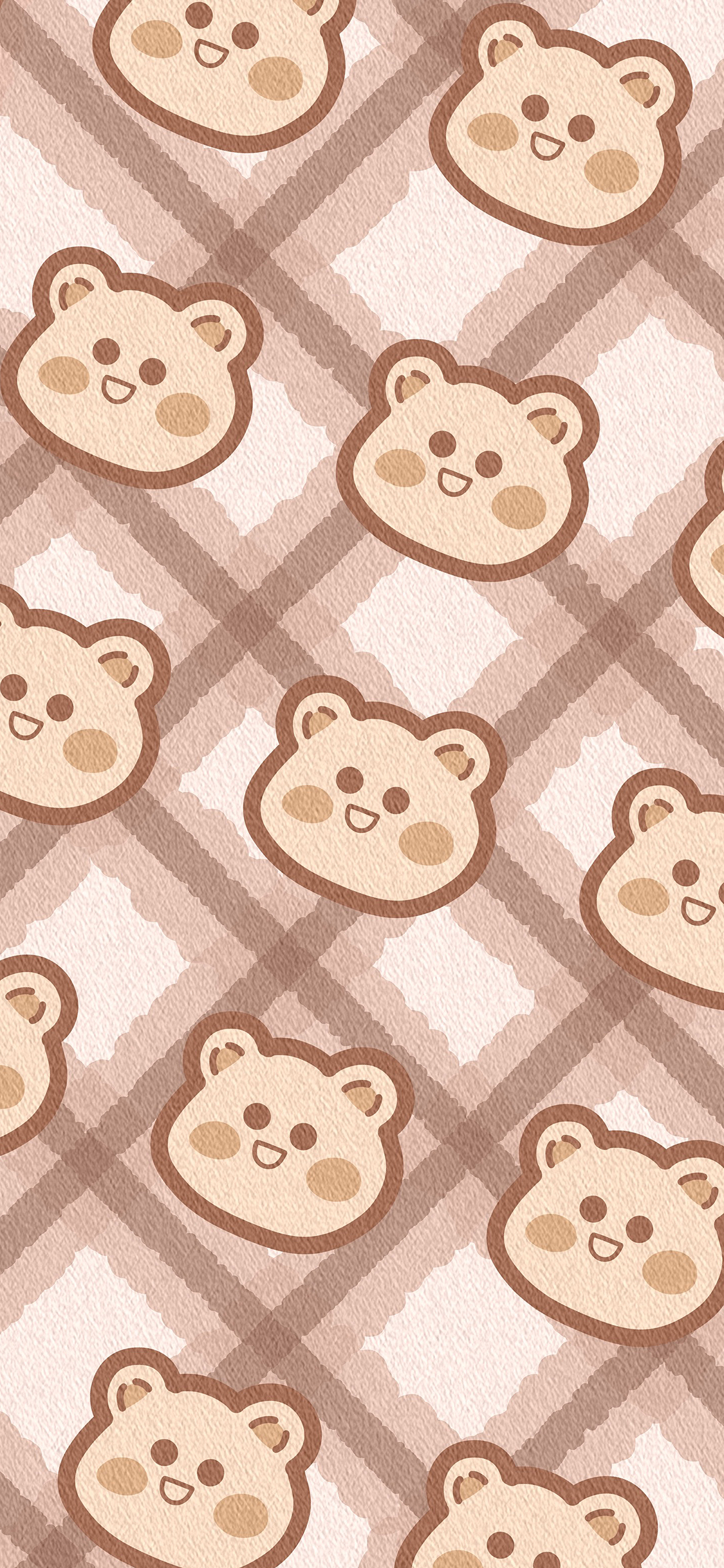 [2436×1125]可爱 小熊 平铺 菱格 苹果手机动漫壁纸图片