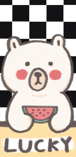 [2436x1125]可爱 小熊 西瓜 lucky 苹果手机动漫壁纸图片