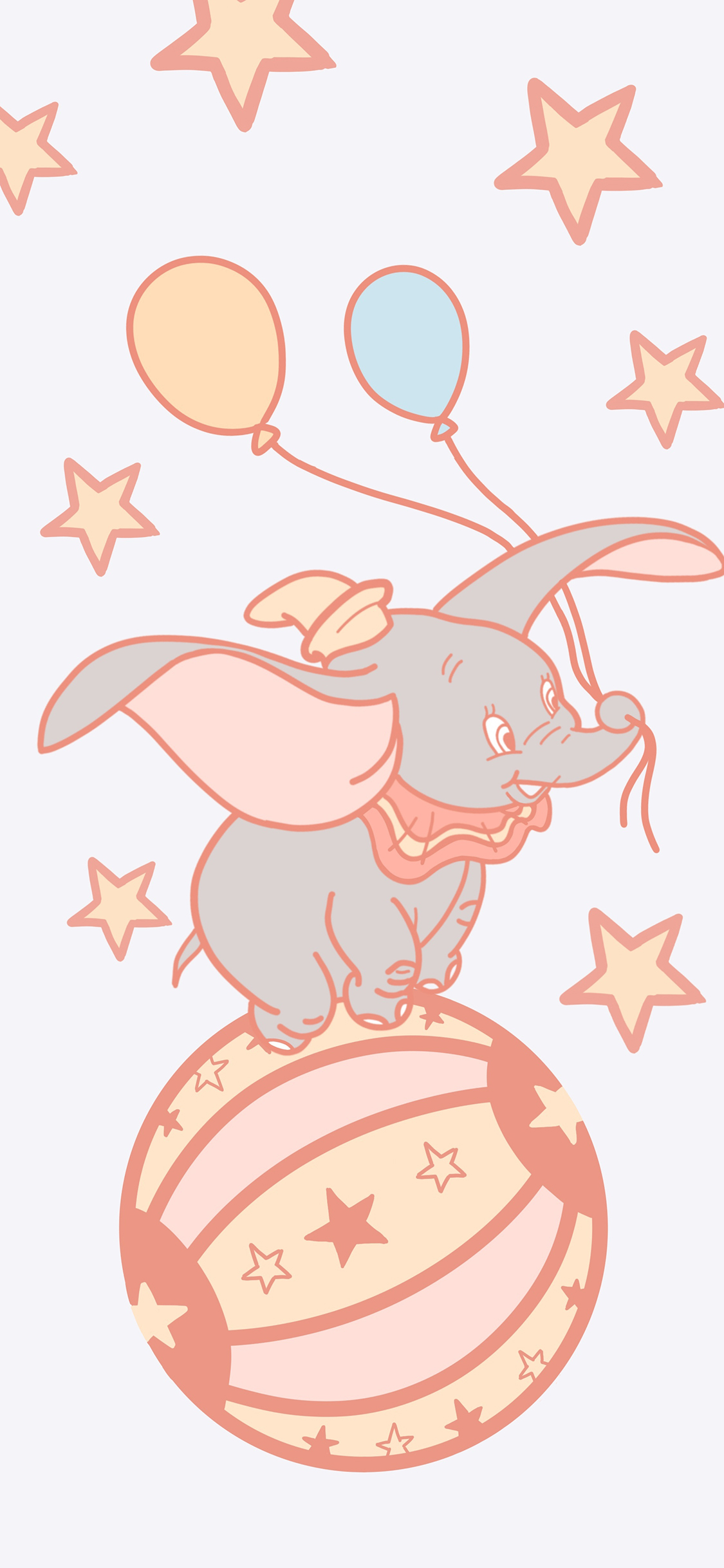 [2436×1125]可爱 小飞象 气球 五角星 苹果手机动漫壁纸图片