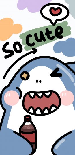 [2436x1125]可爱 小鲨鱼 爱心 cute 苹果手机动漫壁纸图片