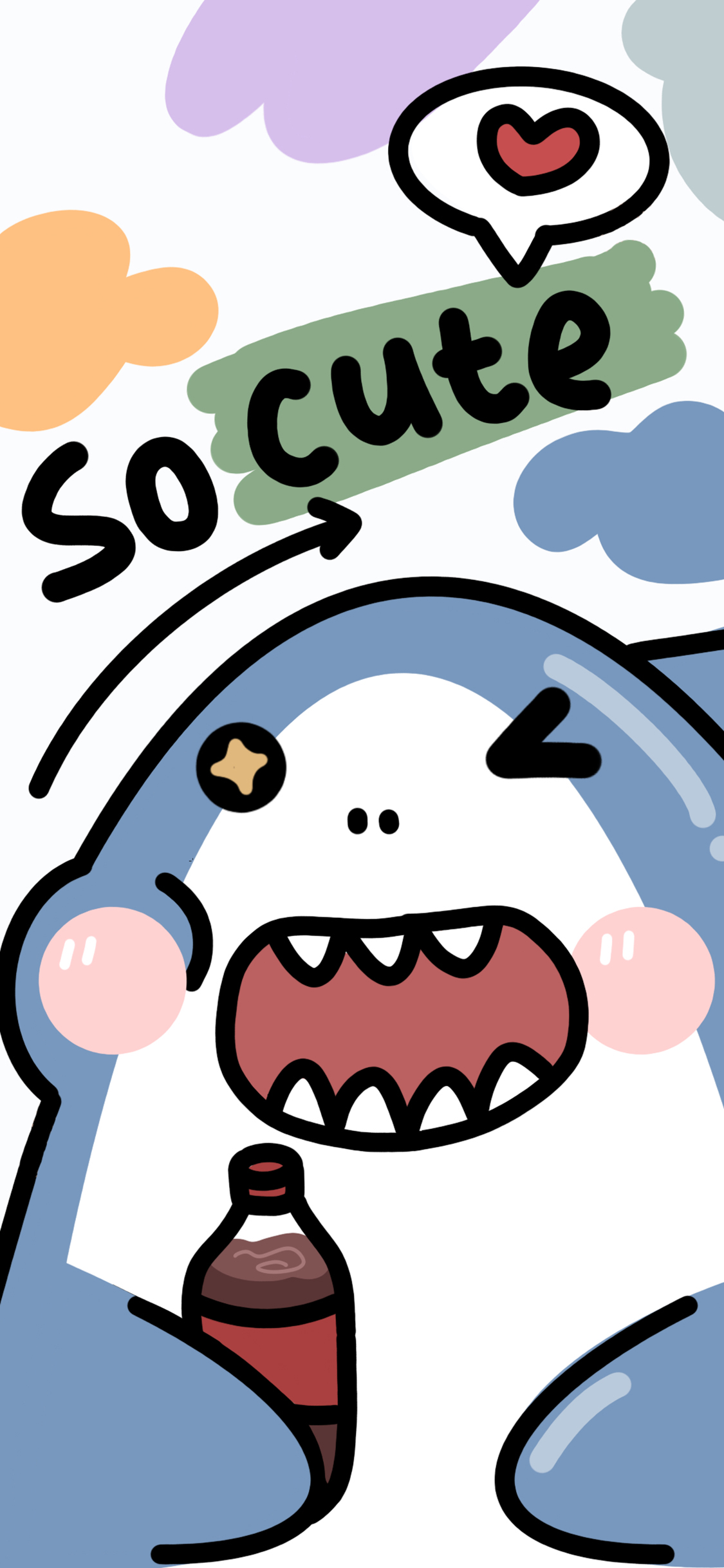 [2436×1125]可爱 小鲨鱼 爱心 cute 苹果手机动漫壁纸图片