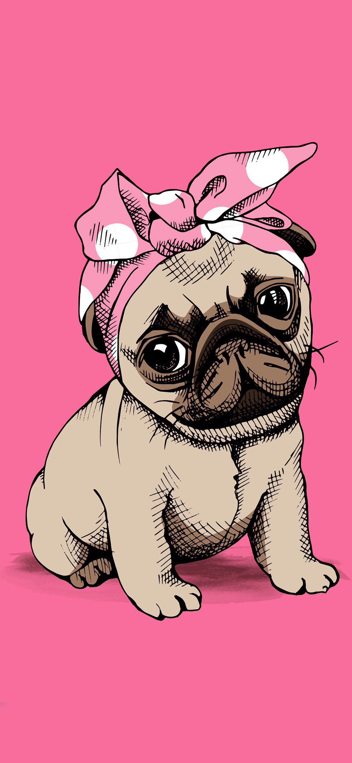 [2436×1125]可爱 巴哥 小狗 绘画 粉 苹果手机动漫壁纸图片