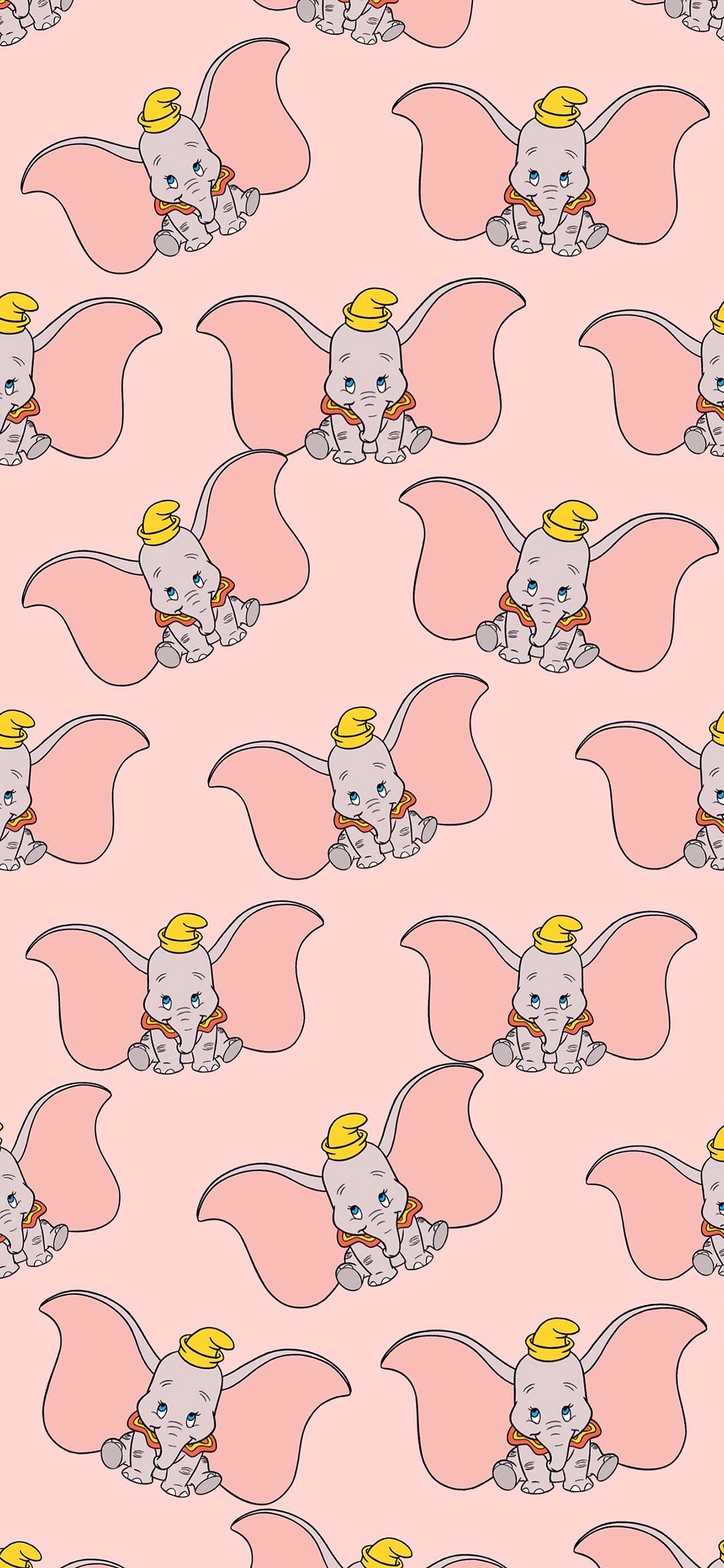 [2436×1125]可爱 平铺 粉 小飞象 苹果手机动漫壁纸图片