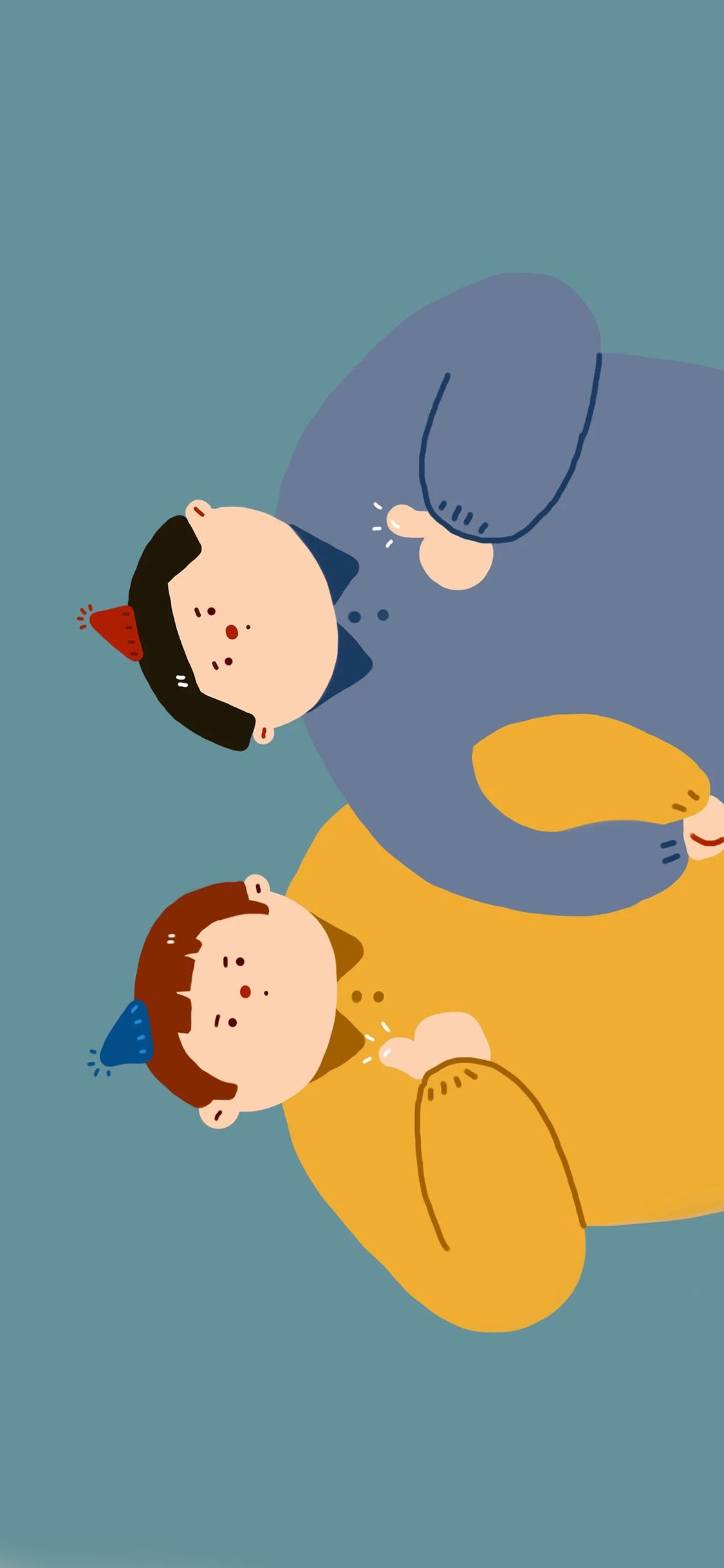 [2436×1125]可爱 插画 胖子 点赞 苹果手机动漫壁纸图片