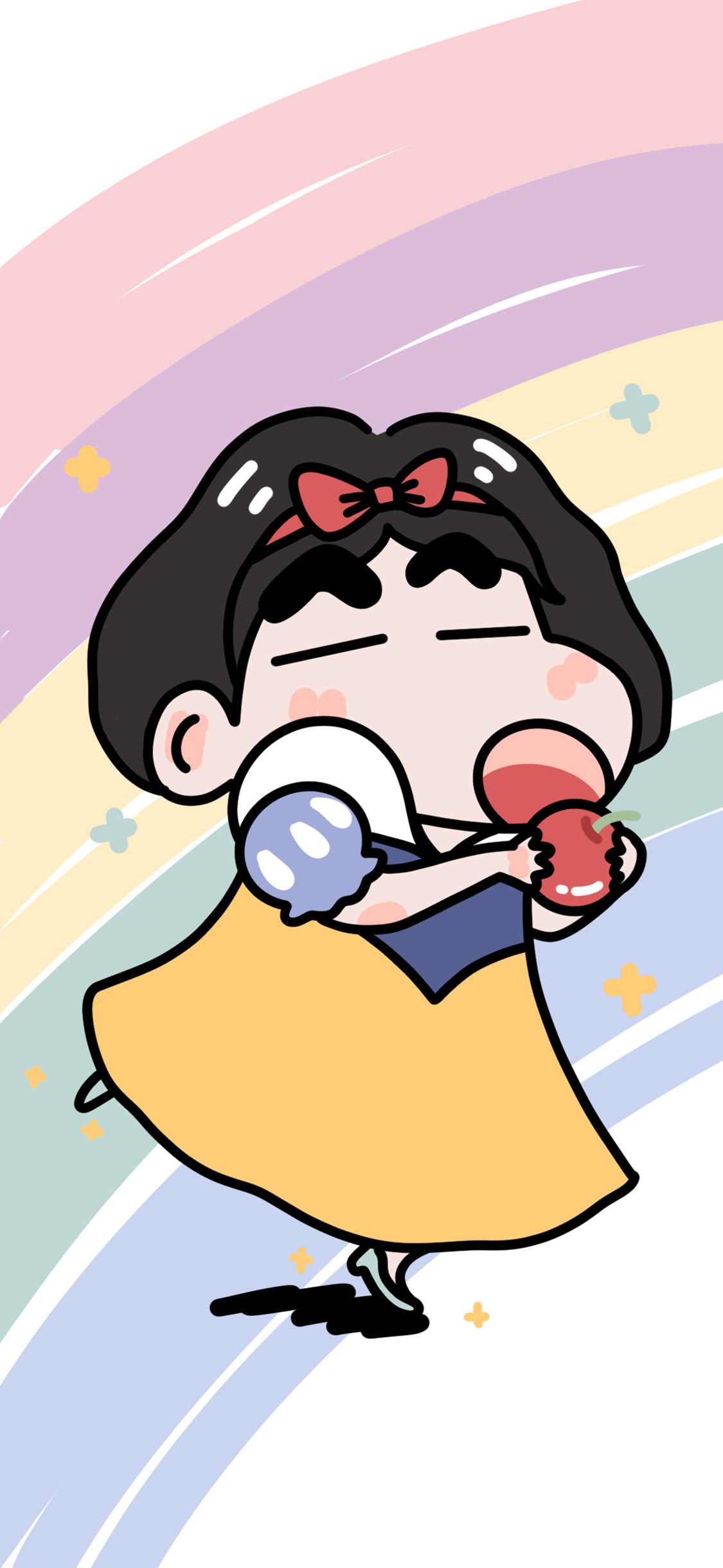 [2436×1125]可爱 日漫 蜡笔小新 变装 苹果手机动漫壁纸图片