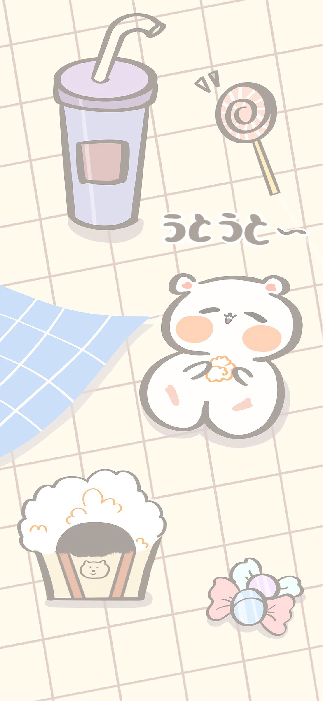 [2436×1125]可爱 暖色 零食 卡通 小熊 苹果手机动漫壁纸图片