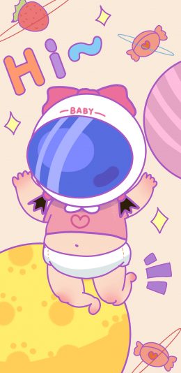 [2436x1125]可爱 机车头盔 baby hi 苹果手机动漫壁纸图片