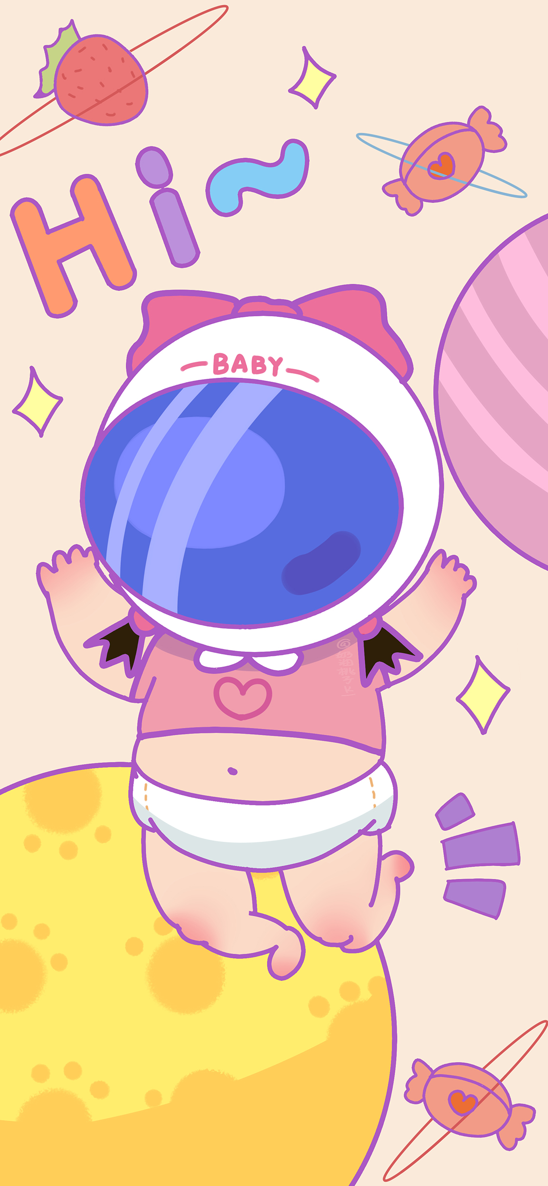 [2436×1125]可爱 机车头盔 baby hi 苹果手机动漫壁纸图片