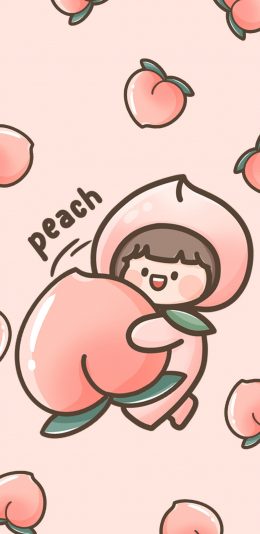 [2436x1125]可爱 桃子 平铺 女孩 粉 肉肉酱 苹果手机动漫壁纸图片