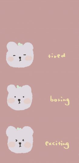 [2436x1125]可爱 状态 tired boring exciting 小熊 苹果手机动漫壁纸图片