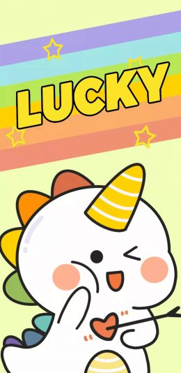 [2436x1125]可爱 独角兽 lucky 色彩 苹果手机动漫壁纸图片