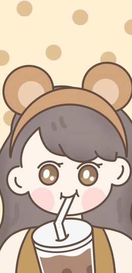 [2436x1125]可爱 珍珠奶茶 女孩 卡通 苹果手机动漫壁纸图片