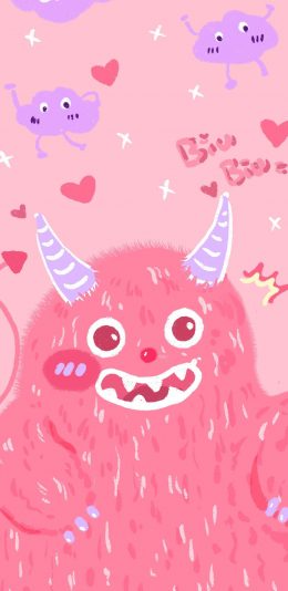 [2436x1125]可爱 粉 biubiu 小怪兽 苹果手机动漫壁纸图片