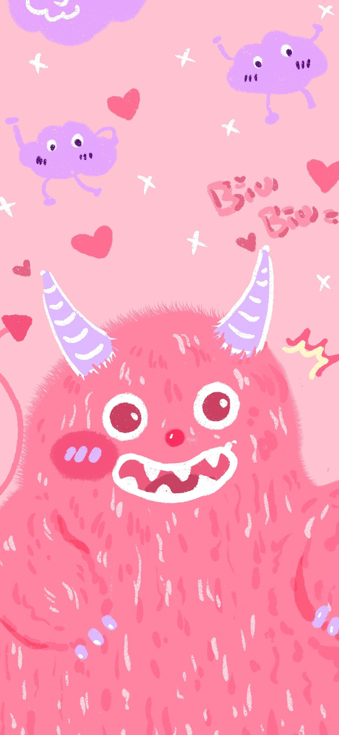 [2436×1125]可爱 粉 biubiu 小怪兽 苹果手机动漫壁纸图片