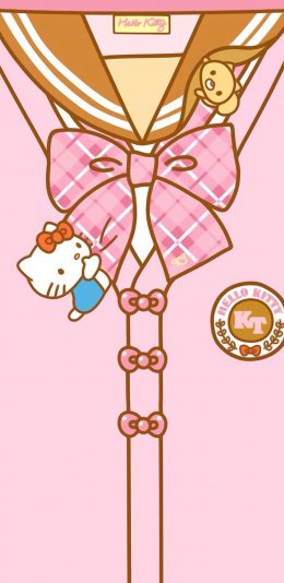 [2436x1125]可爱 粉 hello Kitty 衣领 苹果手机动漫壁纸图片