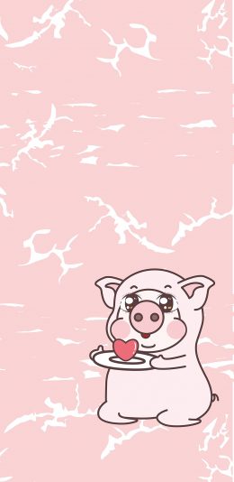 [2436x1125]可爱 绘画 粉 爱心 恭猪 苹果手机动漫壁纸图片