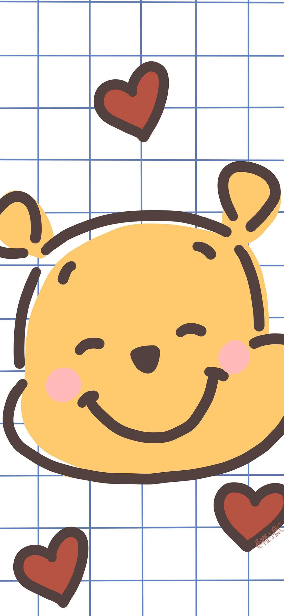 [2436×1125]可爱 维尼熊 爱心 动画 苹果手机动漫壁纸图片