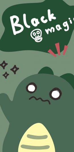 [2436x1125]可爱 绿 卡通 black magic 小恐龙 苹果手机动漫壁纸图片
