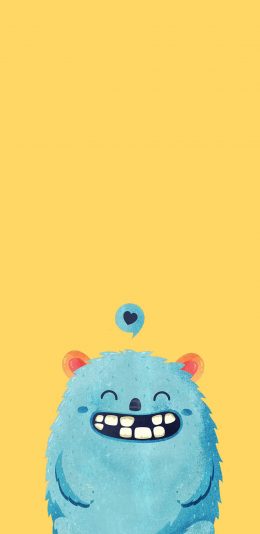 [2436x1125]可爱 缺牙 小怪兽 爱心 苹果手机动漫壁纸图片