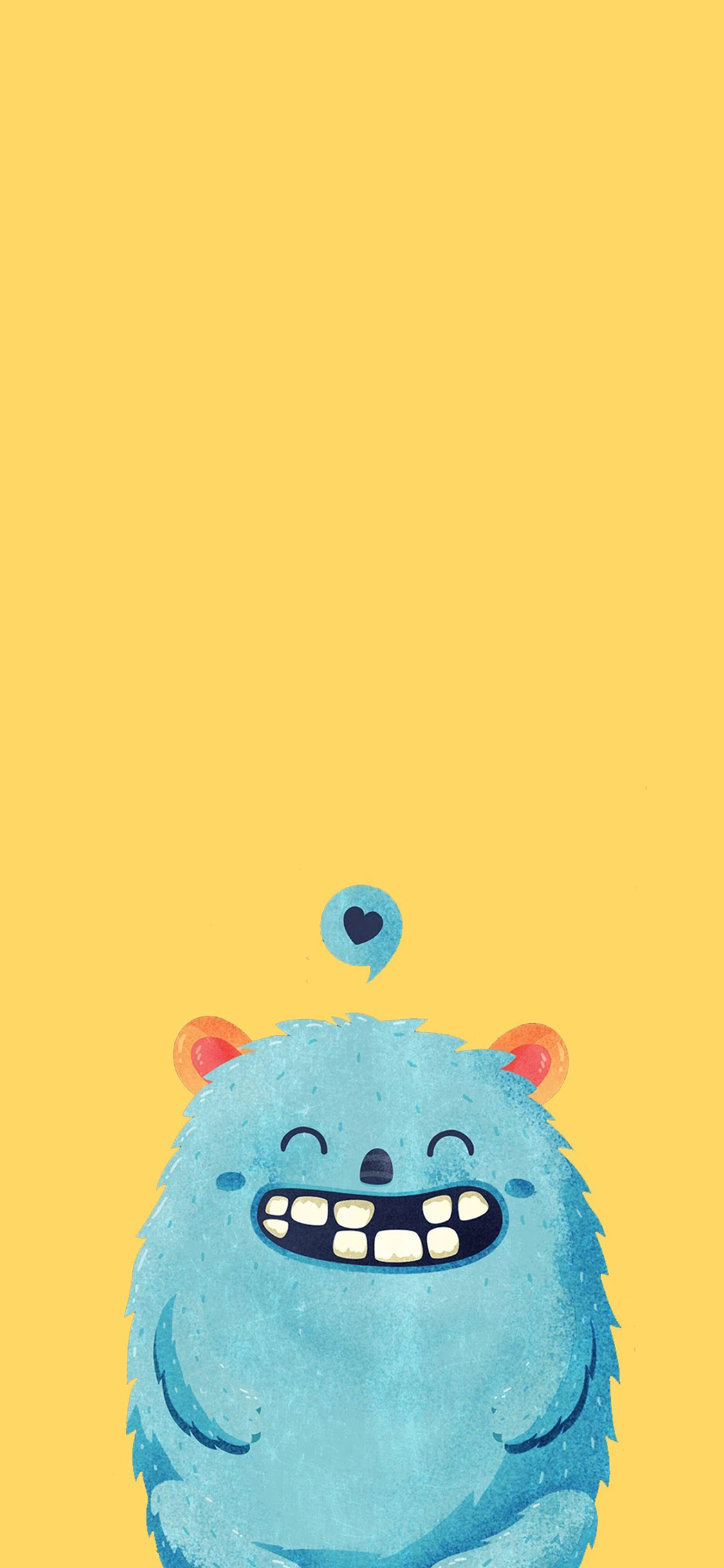 [2436×1125]可爱 缺牙 小怪兽 爱心 苹果手机动漫壁纸图片