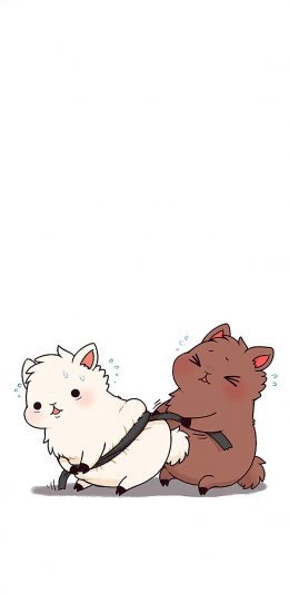 [2436x1125]可爱 羊驼 捆绑 手绘 苹果手机动漫壁纸图片