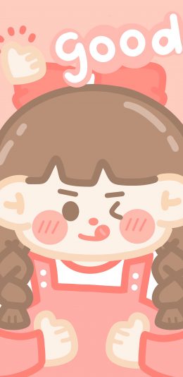 [2436x1125]可爱 胖妞 good 粉 卡通 苹果手机动漫壁纸图片