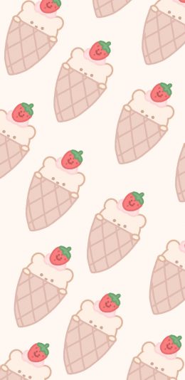 [2436x1125]可爱 草莓 冰淇淋 平铺 小熊 苹果手机动漫壁纸图片