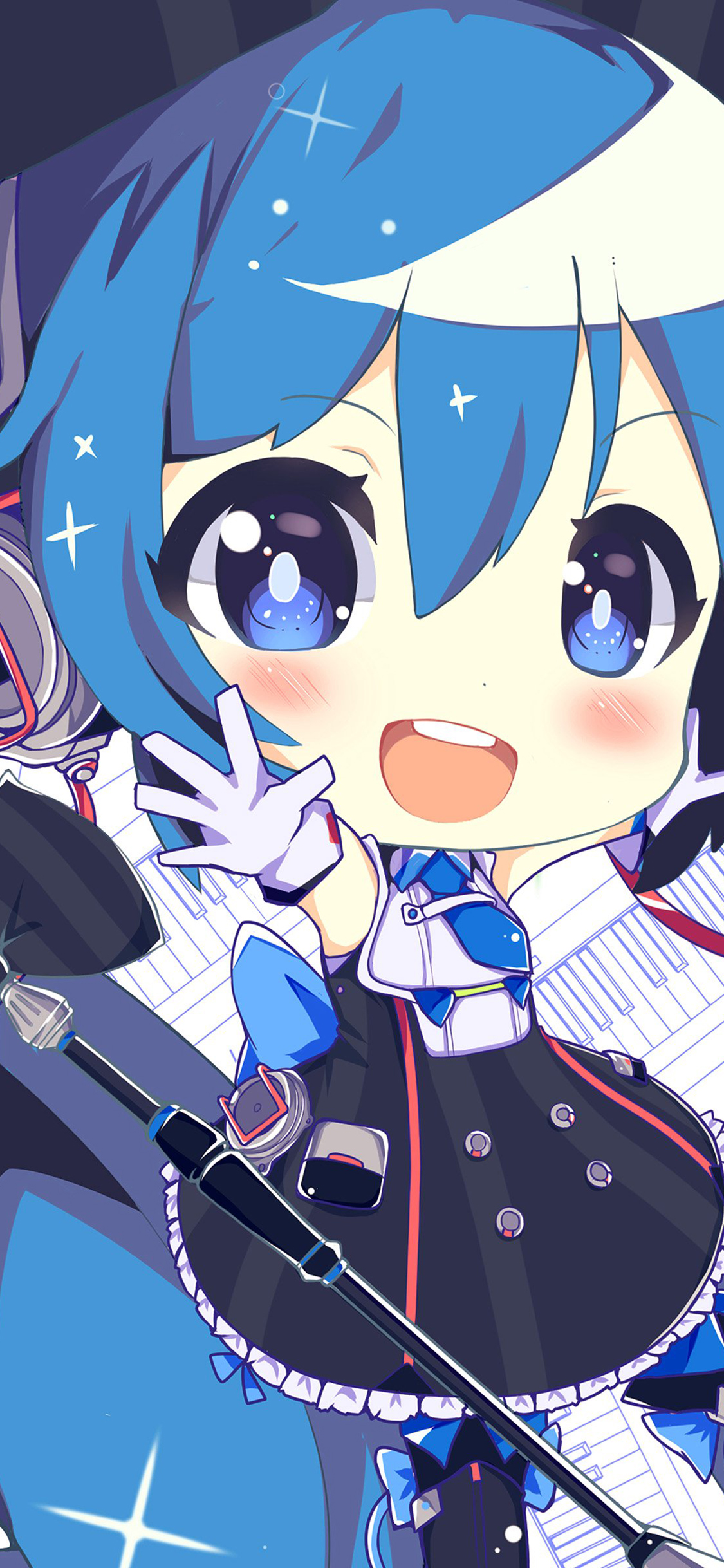 [2436×1125]可爱 蓝色 动漫少女 萌 苹果手机动漫壁纸图片