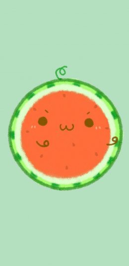 [2436x1125]可爱 西瓜 绿 表情 苹果手机动漫壁纸图片