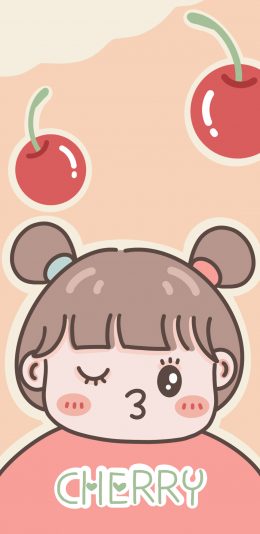 [2436x1125]可爱 车厘子 cherry 女孩 苹果手机动漫壁纸图片