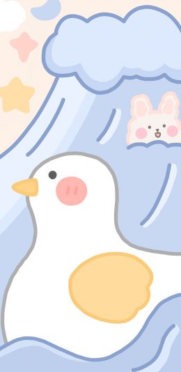 [2436x1125]可爱 鸭子 小兔子 卡通 苹果手机动漫壁纸图片