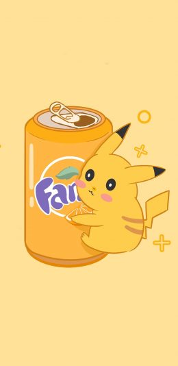 [2436x1125]可爱 黄 皮卡丘 芬达 橙汁 苹果手机动漫壁纸图片