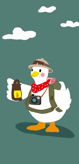 [2436x1125]可达鸭 可爱 相机 背包 卡通 苹果手机动漫壁纸图片